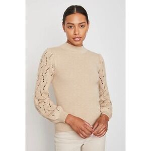 Bailey 44 Brinley Top Macchiato Beige Mock Neck Open Back Bow Sweater NEW $188